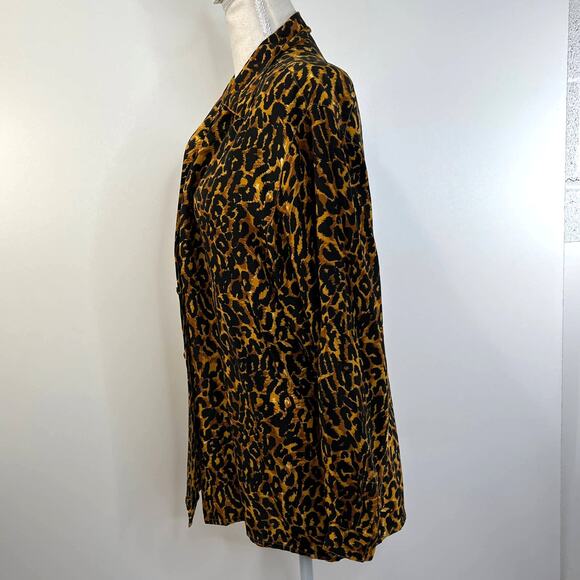 Vintage Silk Leopaed Print Button Down Shirt Long Sleeves Blouse - Picture 4 of 9